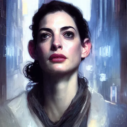 Prompt: anna hathaway, hyperrealistic portrait, bladerunner street, art of elysium by jeremy mann and alphonse mucha, fantasy art, photo realistic, dynamic lighting, artstation, poster, volumetric lighting, very detailed face, 4 k, award winning, trending in artstation, cinematic lighting, studio quality