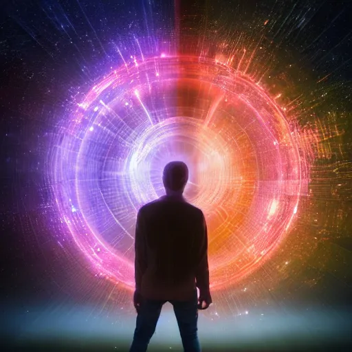 Image similar to a man opening a portal through the multiverse