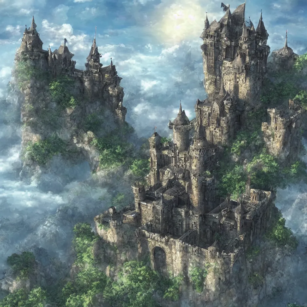 A medieval fantasy anime city from the bottom of a r...