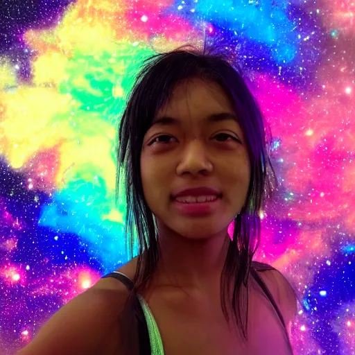 Prompt: photo of a person with galaxy coloured skin