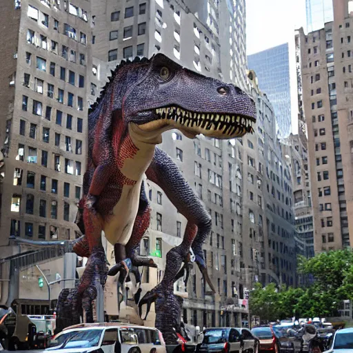 Image similar to a dinosaur in new york city