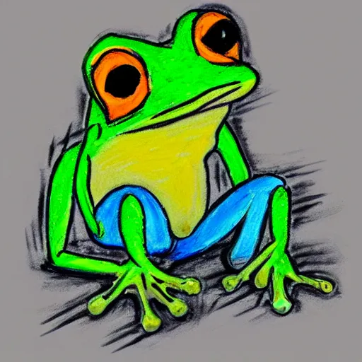 Prompt: a frog by internetsect, oil pastel, weird