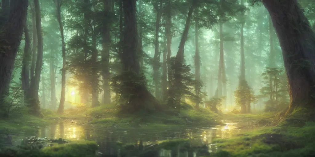 Image similar to a forest, highly detailed oil painting, Jessica Rossier, Studio Ghibli, digital art, octane render, beautiful composition, trending on artstation, masterpiece