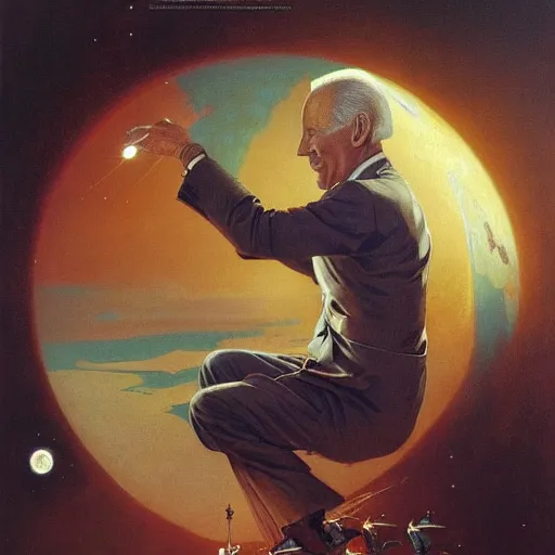 Image similar to joe biden creating the universe, by j. c. leyendecker and beksinski