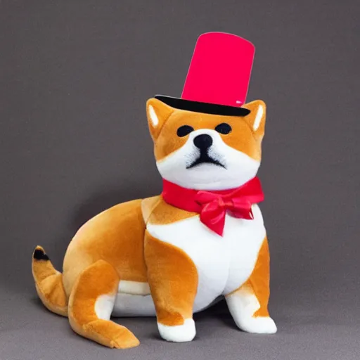 Image similar to a shiba plush wearing a top hat