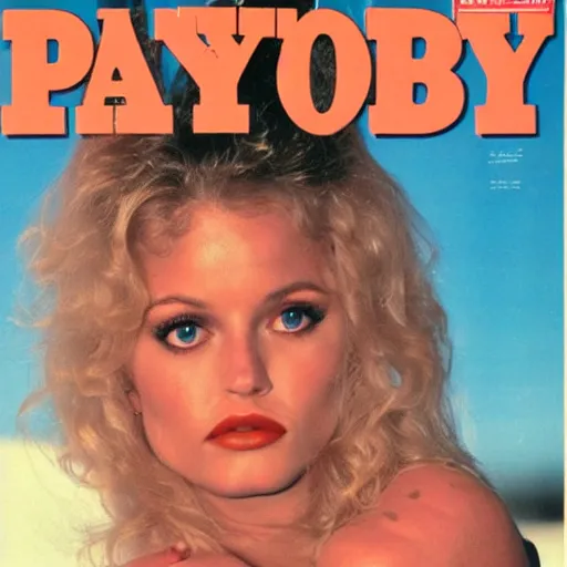 Prompt: the cover of playboy magazine from 1983 with a very ugly woman