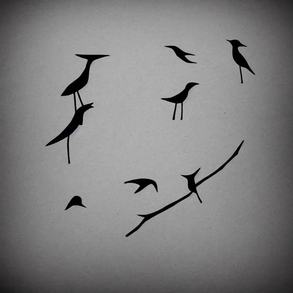 Image similar to stick figures bird, black and white