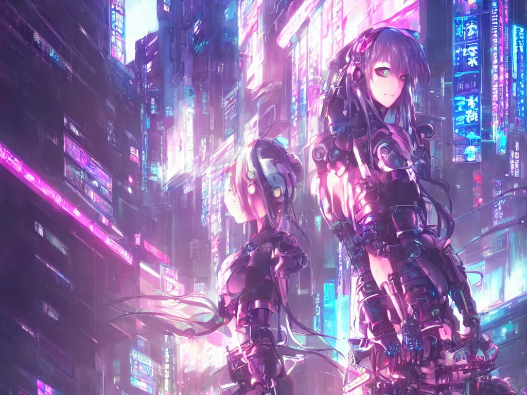 Prompt: anime key visual of futuristic cyber warrior girl, on cyberpunk neon light tokyo rooftop, ssci - fi and fantasy, intricate and very beautiful, highly detailed and digital painting, concept art, smooth, illustration, art by rongzhen luo, rossdraws and huaixuan xiang and wlop