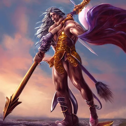 Image similar to a fantasy portrait of a giant golden axe weapon