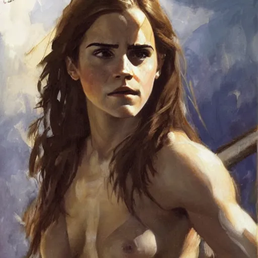 Prompt: emma watson as conan the barbarian by gregory manchess, james gurney, james jean