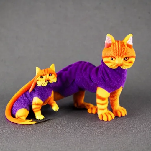 Prompt: tiny adorable purple dragon cuddles an orange tabby cat, realistic, orange tabby cuddles purple dragon, award-winning photography