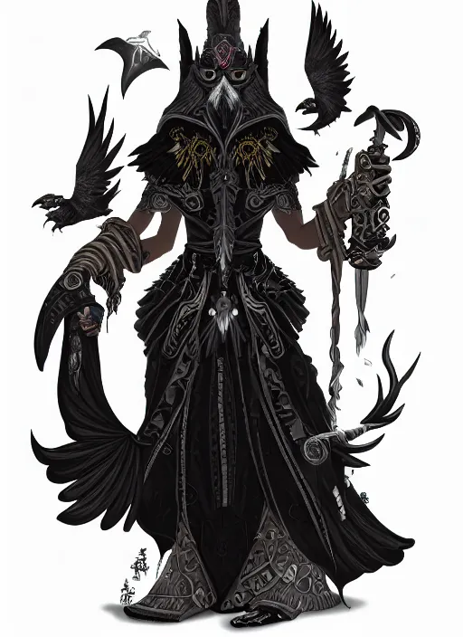 Prompt: raven warlock, wind magic, exquisite details, black beard, white background, by studio muti