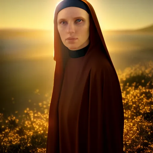 Image similar to photographic portrait of a stunningly beautiful renaissance nun female in soft dreamy light at sunset, contemporary fashion shoot, by edward robert hughes, annie leibovitz and steve mccurry, david lazar, jimmy nelsson, breathtaking, 8 k resolution, extremely detailed, beautiful, establishing shot, artistic, hyperrealistic, beautiful face, octane render