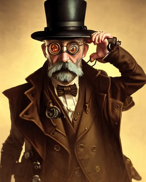 Image similar to steampunk old man portrait, handsome, steampunk hat, detective coat, steampunk monocle, hyper realistic 3 d render by ilya kuvshinov, peter mohrbacher, greg rutkowski, ryohei hase, dramatic lighting, intricate, highly detailed, sharp focus, luminous, unreal engine, blender, deviant art, masterpiece, ray tracing