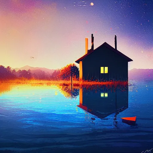 Image similar to a house on the lake, cinematic, by alena aenami