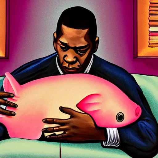 Image similar to john coltrane snuggling an ugly blobfish