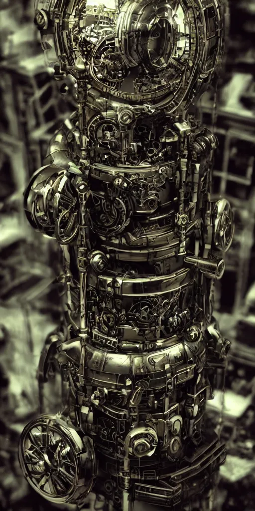 Image similar to time traveling machine futuristic cybernetic realistic prop photo in antique store, detailed, photography, trading on artstation, wideshot, 8K