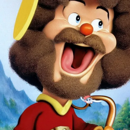 Prompt: bob ross screaming at pinocchio