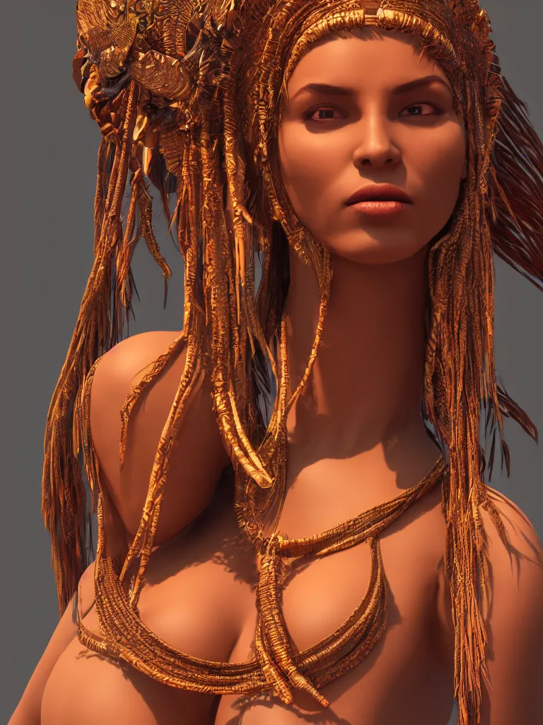 Image similar to a centered render of an alluring tribal goddess, full body, gorgeous face, perfect face, powerful, by viktoria gavrilenko, 3 d, trending on artstation, octane render, 8 k