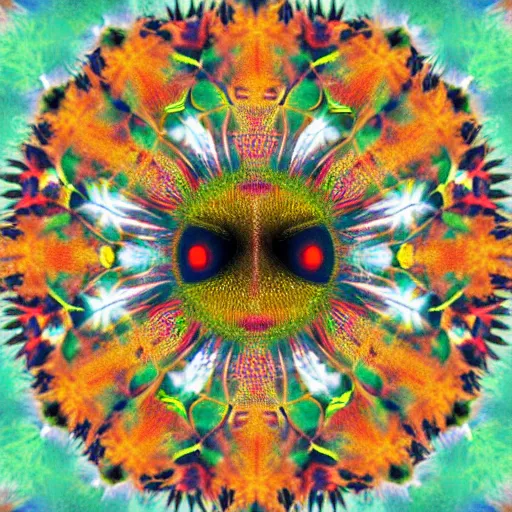 Prompt: moth deity with big kaleidoscopic eyes