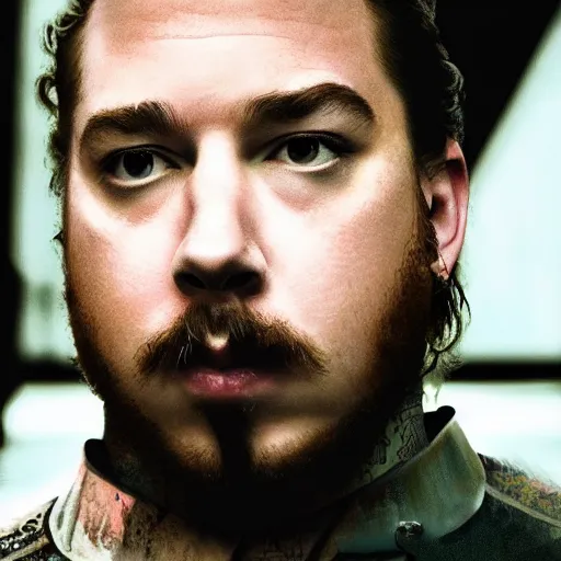 Prompt: post malone in bladerunner 2049, portrait, dramatic shot,