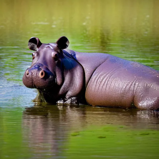 Image similar to A high quality photo of a hippo in a pond, 4k, detailed, focus on the hippo