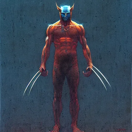 Image similar to wolverine by beksinski and tristan eaton, dark neon trimmed beautiful dystopian digital art