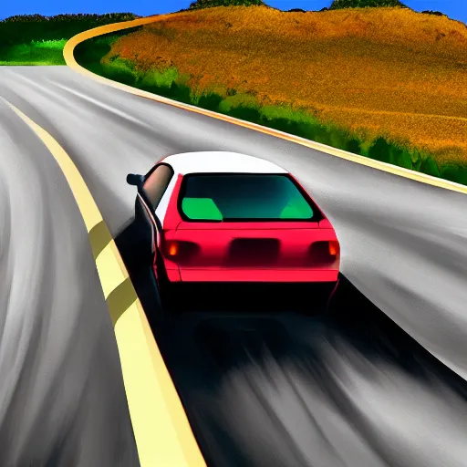 Prompt: A car in the highway, digital art