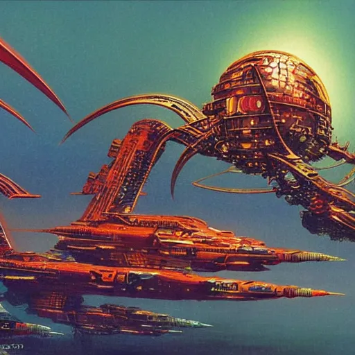 Image similar to sci - fi shogun, art by bruce pennington