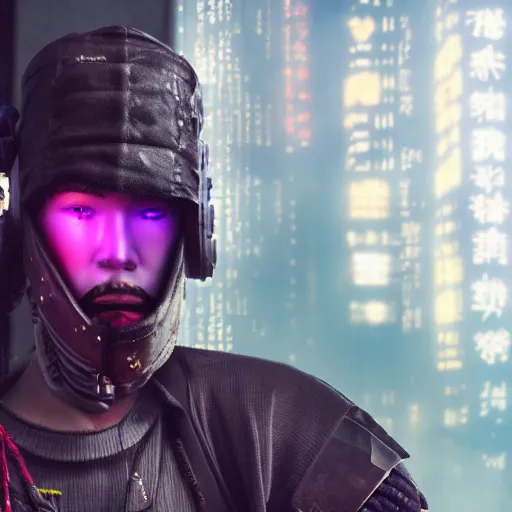 Image similar to photo of a cyberpunk samurai