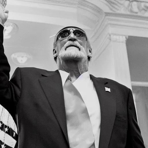 Prompt: close up photo of hulk hogan being sworn in as president of the united states, Sigma 24mm f/8