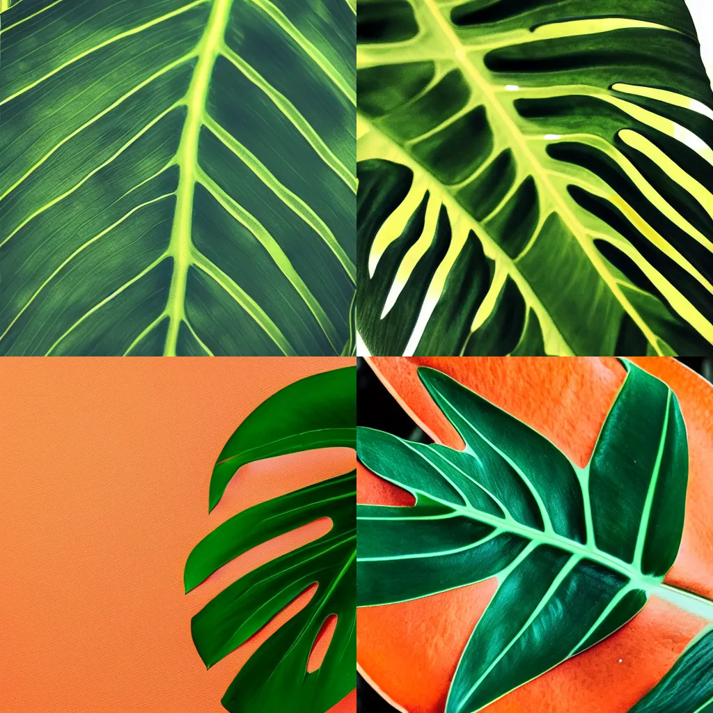 Prompt: “Monstera leaf on an orange background, high quality, 4k”