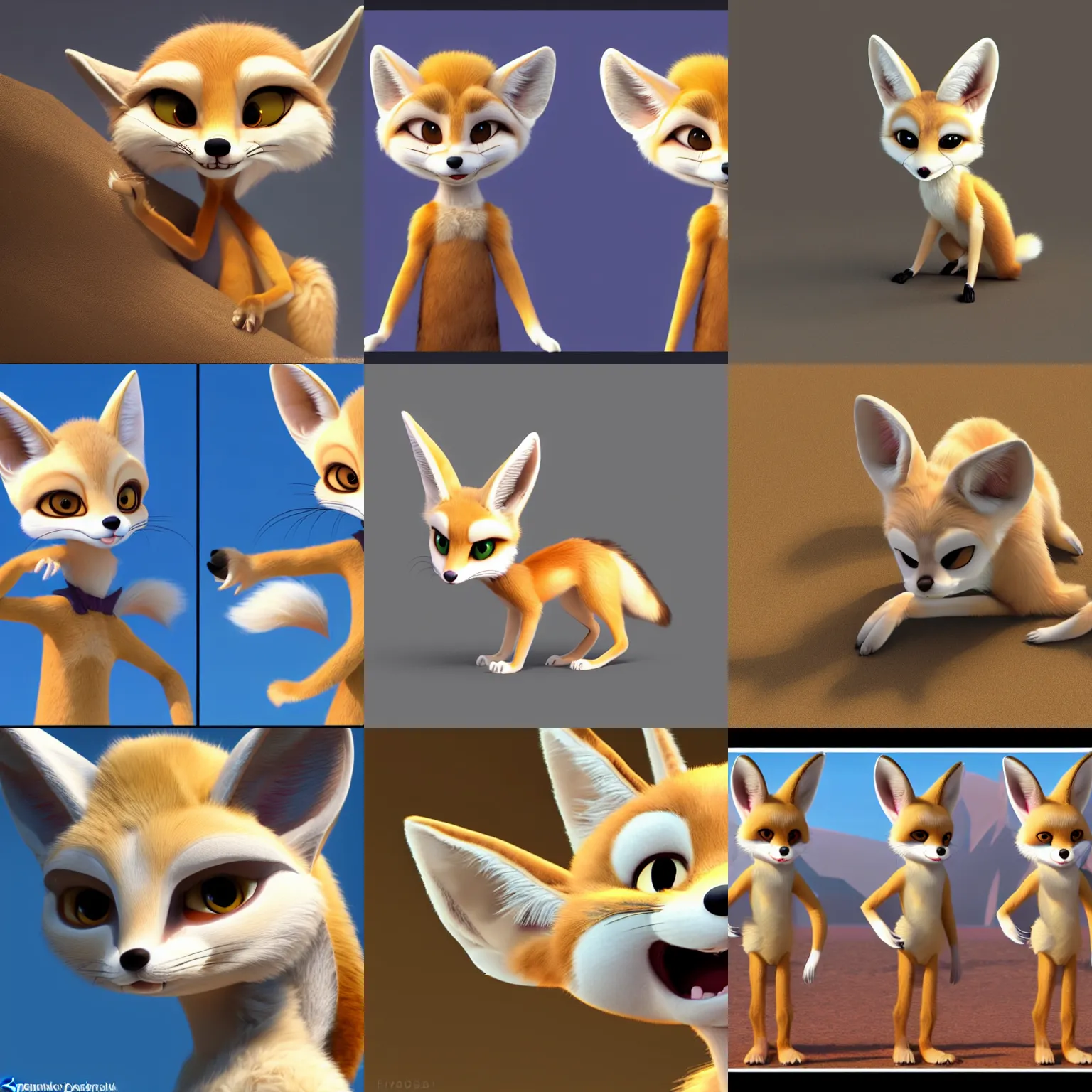 Prompt: fennec fox character, dreamworks animation style, zootopia, highly detailed render, fur