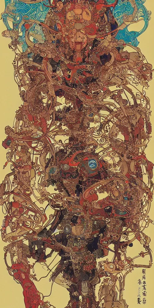 Image similar to cyberpunk oimmortal beast from chinese mythology cyborg portrait, illustration, pop art, splash painting, art by geof darrow, ashley wood, alphonse mucha, makoto shinkai