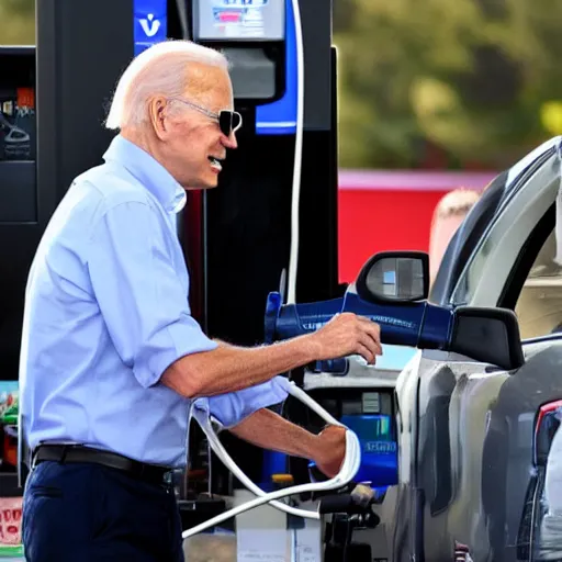 Image similar to Joe Biden drinking gasoline from the gas station pump