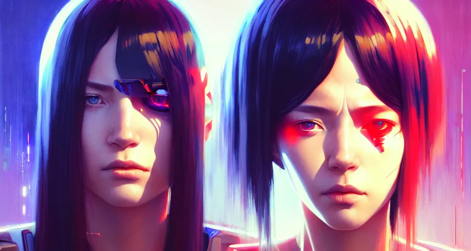 Prompt: potrait of a cyborg cyberpunk girl, fine - face, realistic shaded perfect face, fine details. starlight, realistic shaded lighting poster by ilya kuvshinov katsuhiro otomo ghost - in - the - shell, magali villeneuve, artgerm, jeremy lipkin and michael garmash, rob rey and kentaro miura style, trending on art station