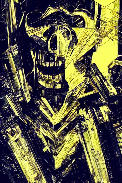 Prompt: wideangle, a portrait of a shattered cybernetic metal skull, lost in tensor fields, madness, decoherence, synthwave, glitch!!, fracture, realistic, hyperdetailed, concept art, golden hour, art by syd mead, cubism