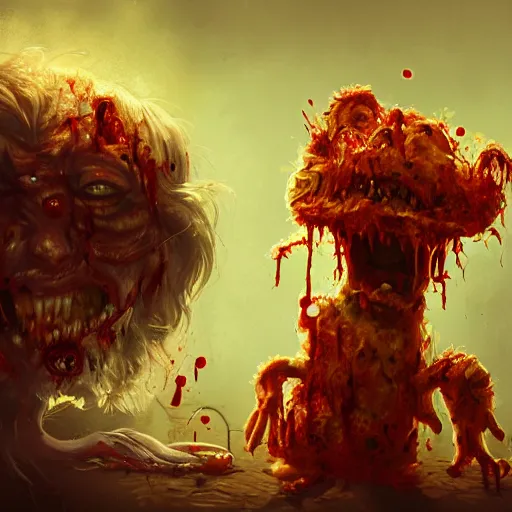 Image similar to a zombie Garfield, by WLOP, horror, wounds, bloody, dark fantasy, trending on artstation