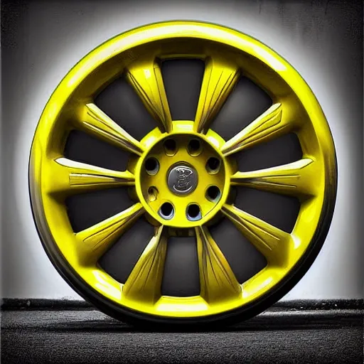 Prompt: digital art, Yellow Fiat Punto, donut wheels