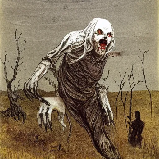 Image similar to horror beast in the style of Andrew Wyeth