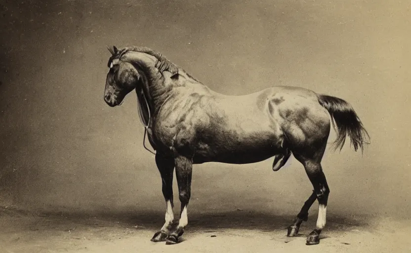 Image similar to horse with muscles, strong, flex, cool, 1 8 5 0 s