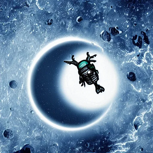 Prompt: alien crashing through the moon with a water spaceship
