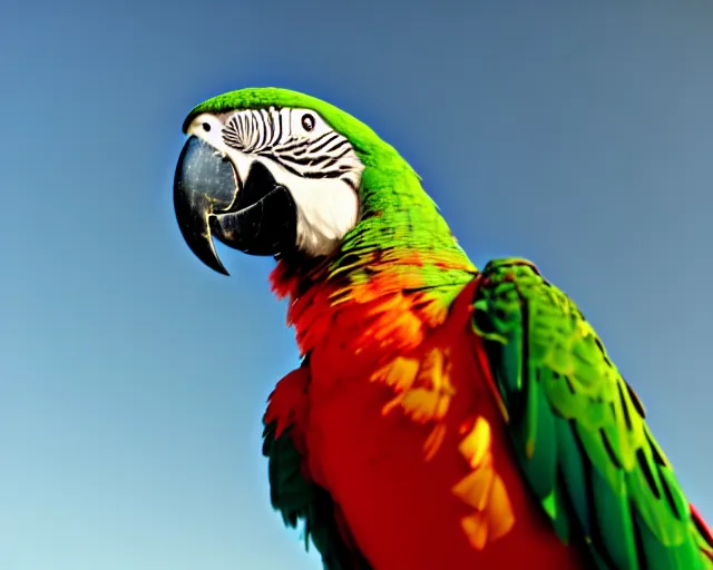 Prompt: low angle photo of a parrot on a pirate ship, rule of thirds, depth of field, flickr, 5 0 0 px