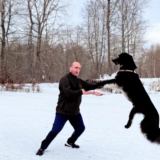 Prompt: a man training a dog to jump n - 4