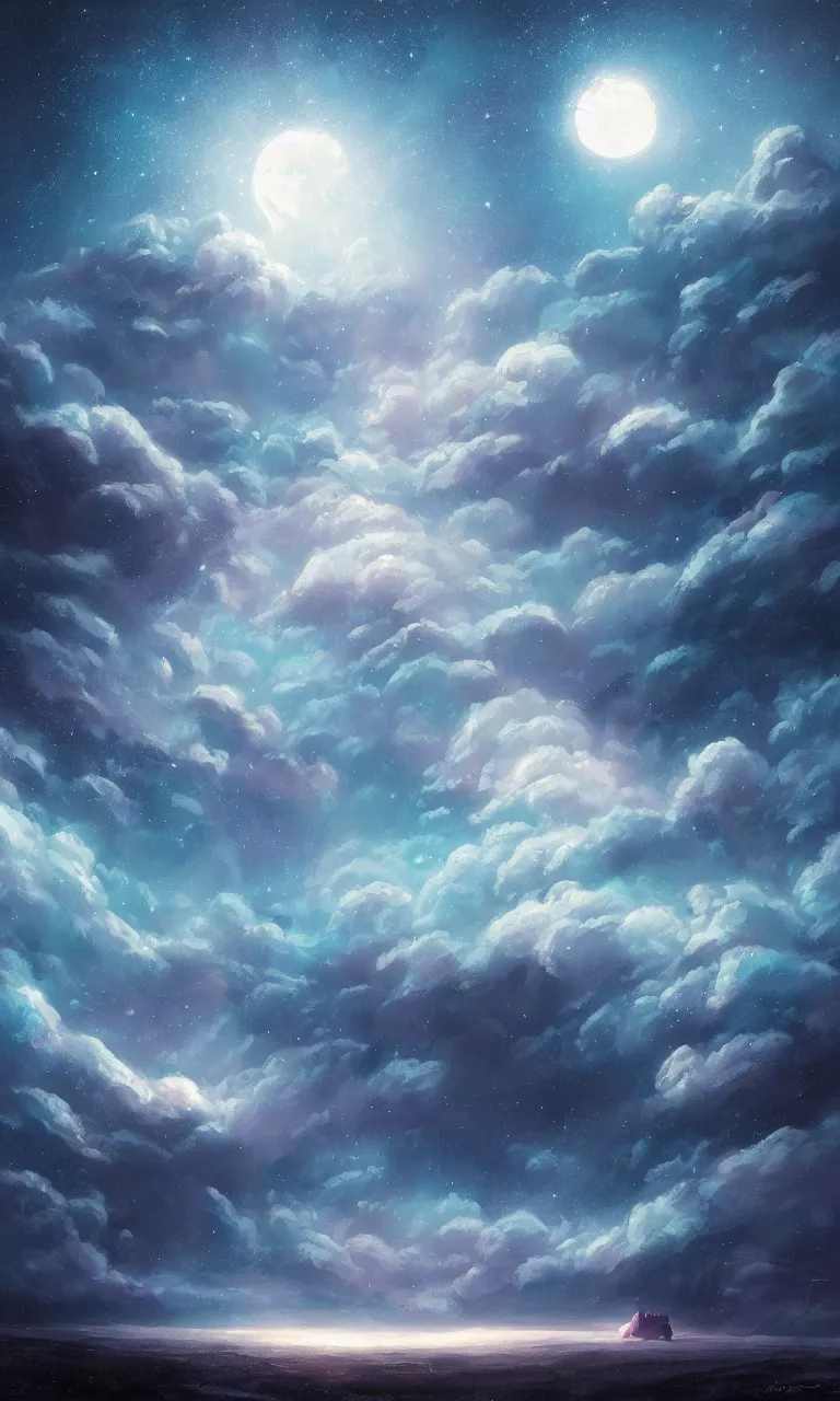 Image similar to a beautiful painting of ice age, starry sky, moon ， cloud, by liam wong and yuumei and yanjun chen, trending on artstation