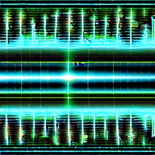 Prompt: nuclear brutalist synthetic sounds waves in infinite recursion, in the style of a YouTube thumbnail