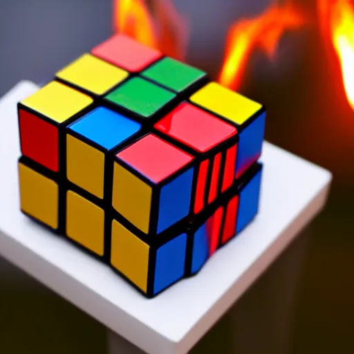 Image similar to a rubix cube made of fire