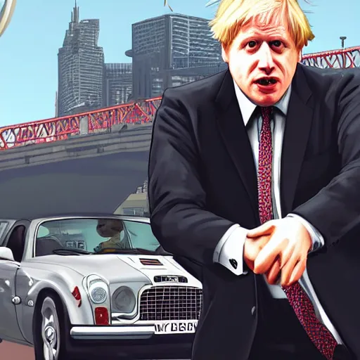 Image similar to boris johnson in gta v, cover art by stephen bliss, boxart, loading screen