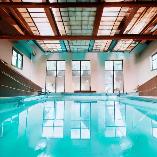 Image similar to dslr photograph of a liminal space indoor pool