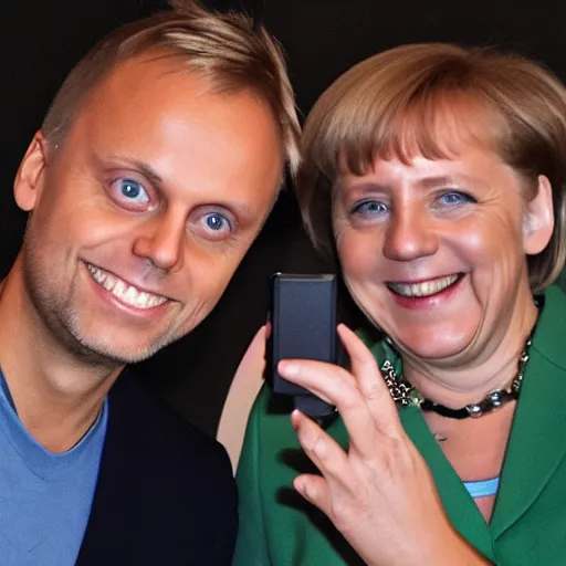 Prompt: armin van buuren taking a photo with angela merkel in berlin